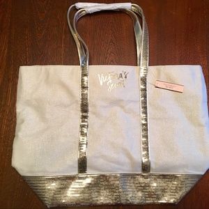 Victoria's Secret Gold Sequin Sparkle Tan Tote Bag